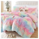 SMOOFY FLUFFY QUEEN COMFORTER SET, FAUX FUR RAINBO