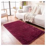 DUDUTA BURGUNDY PLUSH RUGS FOR BEDROOM 4X6 FT, FLU