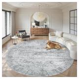 $110 SOALMOST 8X8 GREY ROUND RUG 8FT LIVING ROOM C