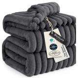 BEDSURE GENTLESOFT GREY FLEECE QUEEN BLANKET FOR C