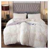 EMME LUXURY WHITE FUZZY DUVET COVER SET KING SIZE