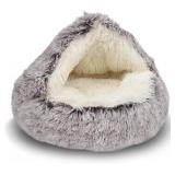 SHINHYE CAT BED ROUND PLUSH FLUFFY HOODED CAT BED