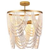 $189 BOHEMIA WOOD BEADED CHANDELIER - BOHO 5-LIGHT
