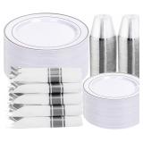 DAYAMMI 350PCS SILVER PLASTIC DINNERWARE SET FOR 5