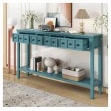 TURQUOISE GREEN RECTANGLE WOOD CONSOLE TABLE WITH