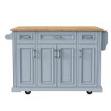 $301 GREY+BLUE RUBBER WOOD 54.1 IN. W KITCHEN ISLA