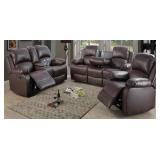 3 PIECE VEGAN LEATHER MANUAL RECLINING LIVING ROOM