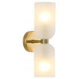 2-LIGHT GOLD WALL SCONCES WITH CYLINDER GLASS SHAD