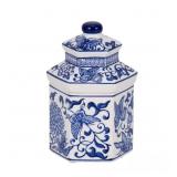 9 IN. BLUE AND WHITE STONEWARE SANDALWOOD SCENTED