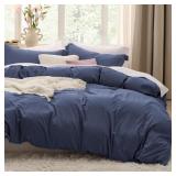 BEDSURE NAVY BLUE DUVET COVER FULL SIZE - 3 PIECES