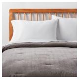 FULL/QUEEN CORDUROY PLAID COMFORTER GRAY - ROOM ES