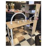 LIGHT OAK 2 SIDED DESK WITH SHELVES