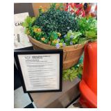 1 LOT: (1) BASKET WITH FAUX FLOWERS & (1) BLACK PI