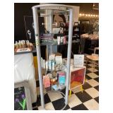 GREY METAL & GLASS MERCHANDISE SHELVING UNIT