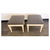 1 LOT: (2) WOODEN FOOT OTTOMANS WITH GREY CUSHIONS