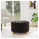 $168 CHOCOLATE BROWN VELVET ROUND STORAGE OTTOMAN