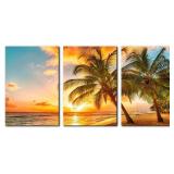 3 PANELS SEA LANDSCAPE MODERN WALL ART OCEAN SUNSE