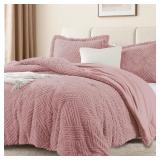 HOMELIKE MOMENT FLUFFY QUEEN COMFORTER SET - PINK