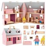 DOLLHOUSE, WOODEN DOLLHOUSE FOR KIDS, FOLDABLE WOO