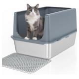 LIHONG STAINLESS STEEL CAT LITTER BOX, XL METAL WI