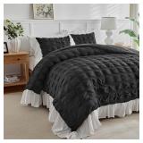 TITITADA BLACK PLAID SEERSUCKER COMFORTER SET WITH
