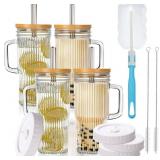 24OZ RIBBED GLASS TUMBLER WITH HANDLE,4PACK GLASS