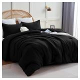 COZYLUX QUEEN COMFORTER SET BLACK, 3 PIECES SOLID