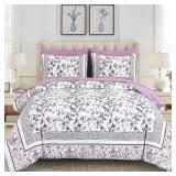 DOBUYLY PURPLE KING SIZE COMFORTER SET, FLORAL BOT
