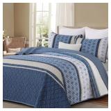 DINJOY BOHO QUILT SET CALIFORNIA KING, BLUE STRIPE