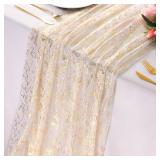 SNOWKINGDOM 10 PACK 10FT GOLD TABLE RUNNERS, SHEER