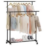 CALMOOTEY DOUBLE ROD CLOTHING GARMENT RACK,ROLLING
