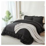 ANGIYUIN 5PCS BLACK FULL SIZE RUFFLED BED IN BAG F