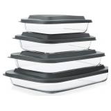 8-PIECE DEEP GLASS BAKING DISH SET WITH PLASTIC LI