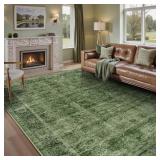 $127 9X12 WASHABLE AREA RUG GREEN VINTAGE RUG FOR