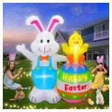 6FT EASTER INFLATABLES BUNNY & CHICK SITTING ON EA