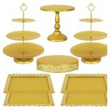 FIVENL 8 PCS CAKE STAND GOLD METAL DESSERT TABLE D