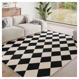 $30 3x5 Washable Checkered Rugs for Bedroom, Black