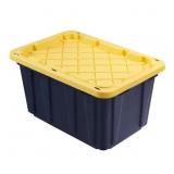 27 GAL. TOUGH STORAGE TOTE IN BLACK WITH YELLOW LI