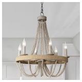 $176 FARMHOUSE 6-LIGHT DISTRESSED WHITE WOOD BEADE