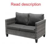 $269 OUTDOOR WICKER LOVESEAT SOFA WITH LIGHT GREY