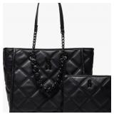 STEVE MADDEN KATT FAUX LEATHER QUILTED TOTE WITH P