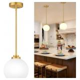 2 PACK GOLD GLOBE PENDANT LIGHTS, MID CENTURY GOLD
