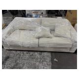 WHITE LOVESEAT WITH WOODEN LEGS