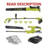 $130 SUN JOE 24V CORDLESS 3-TOOL GARDEN COMBO KIT: