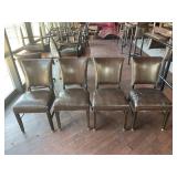1 LOT: (4) WOOD FRAME DINING CHAIRS, BROWN CUSHION