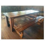 8FT SOLID WOOD DINING TABLE W/ BENCH SEATS