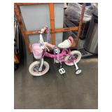 PINK AND WHITE KIDS BIKE W/ 1 TRAINING WHEEL