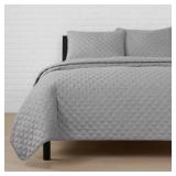 ZOE 3-PIECE STONE GRAY MICROFIBER FULL QUEEN QUILT