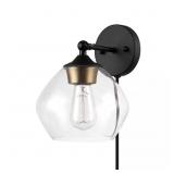 BROWN 1-LIGHT MATTE BLACK AND GOLD PLUG-IN OR HARD