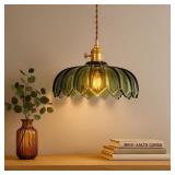 10 IN. MODERN GREEN PENDANT LIGHT WITH RIBBED FLOW